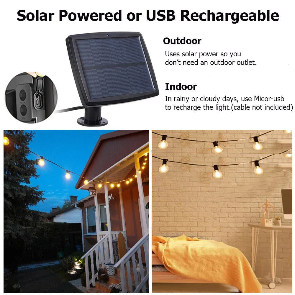 Solar Light, Solar-powered lamp recharges via micro-USB on cloudy/rainy days; no outlet needed.