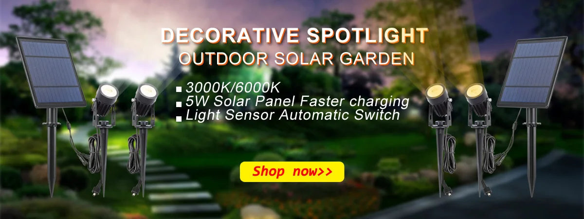 T-SUNRISE LED Solar Light, Elegant outdoor spotlight with solar power, auto-on at dusk and off at dawn.