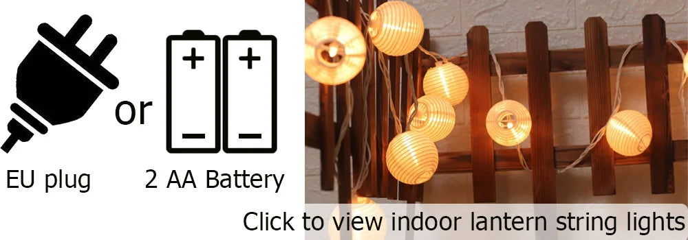 Solar Led Light, Indoor lighting option with 2 AA batteries or EU plug, also convertible to string light.