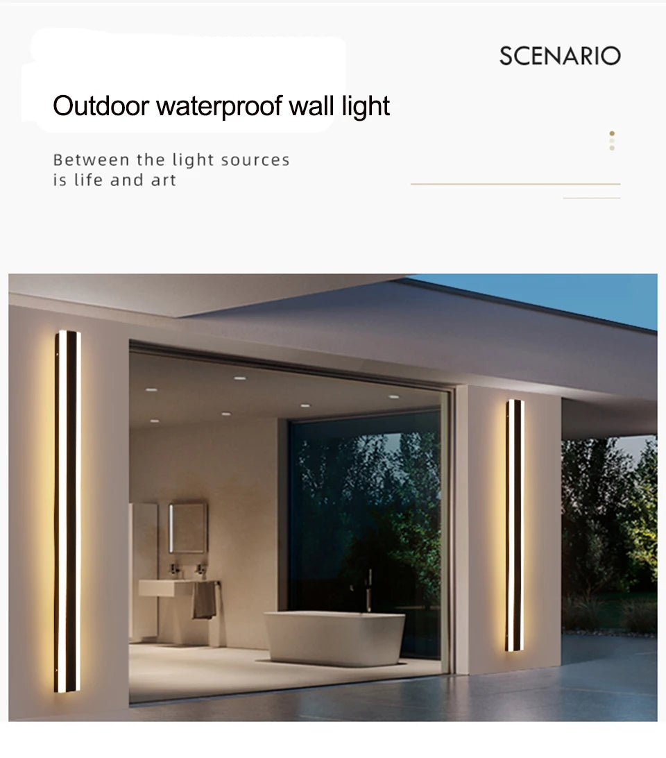 Waterproof outdoor wall lamp LED Long Wall light, Elevate your outdoor space with this waterproof wall lamp, combining functionality with artistic flair.