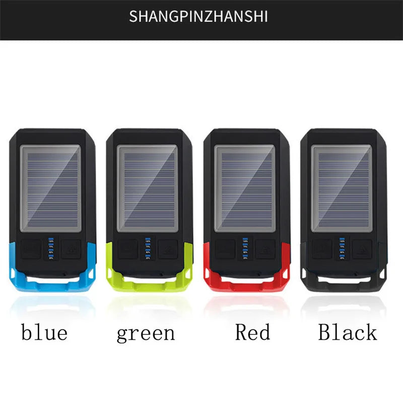 3 IN 1 LED Bike Light, LED bike light with solar, USB, and phone holder functions; available in blue, green, red, and black.