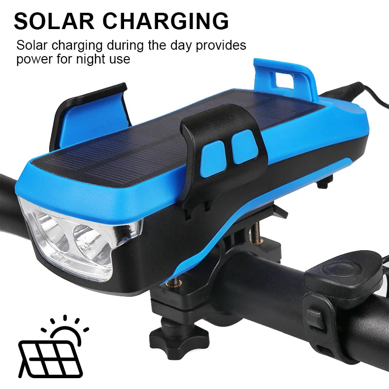5 IN 1 Led Bicycle Light, Charges via solar power during the day, ready to light up your ride at night.