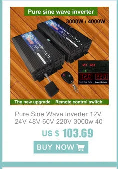 Pure Sine Wave Inverter converts DC power (12-60V) to AC (220V), efficient and quiet, $103.69.