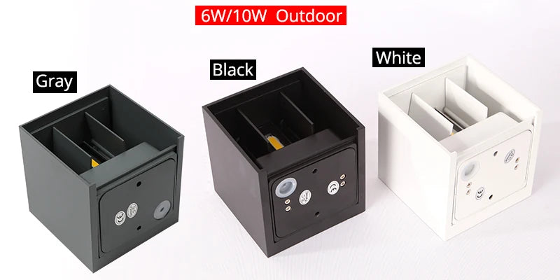 6W/10W LED Wall Light, Outdoor LED wall light with white, black, or gray finish for porch or bedroom use.