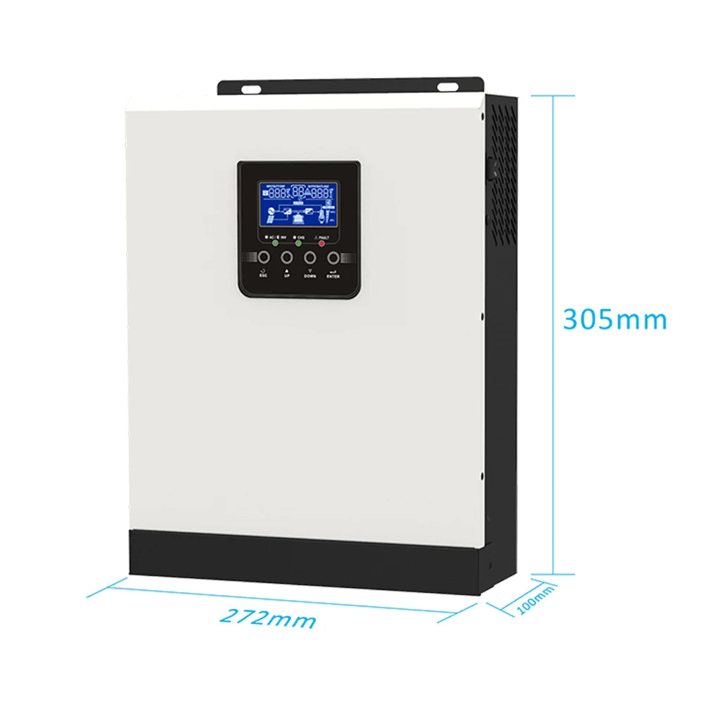 PowMr 2.4KW Hybrid Inverter, PowMr HS-3K-24V: 6.5KG, pure sine wave inverter/charger with MPPT PWM and smart device features.