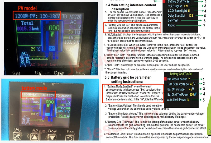 MPPT Solar Grid Tie Inverter, Grid tie inverter for solar power systems, producing pure sine waves, with Wi-Fi connectivity and discharge limiter sensor.