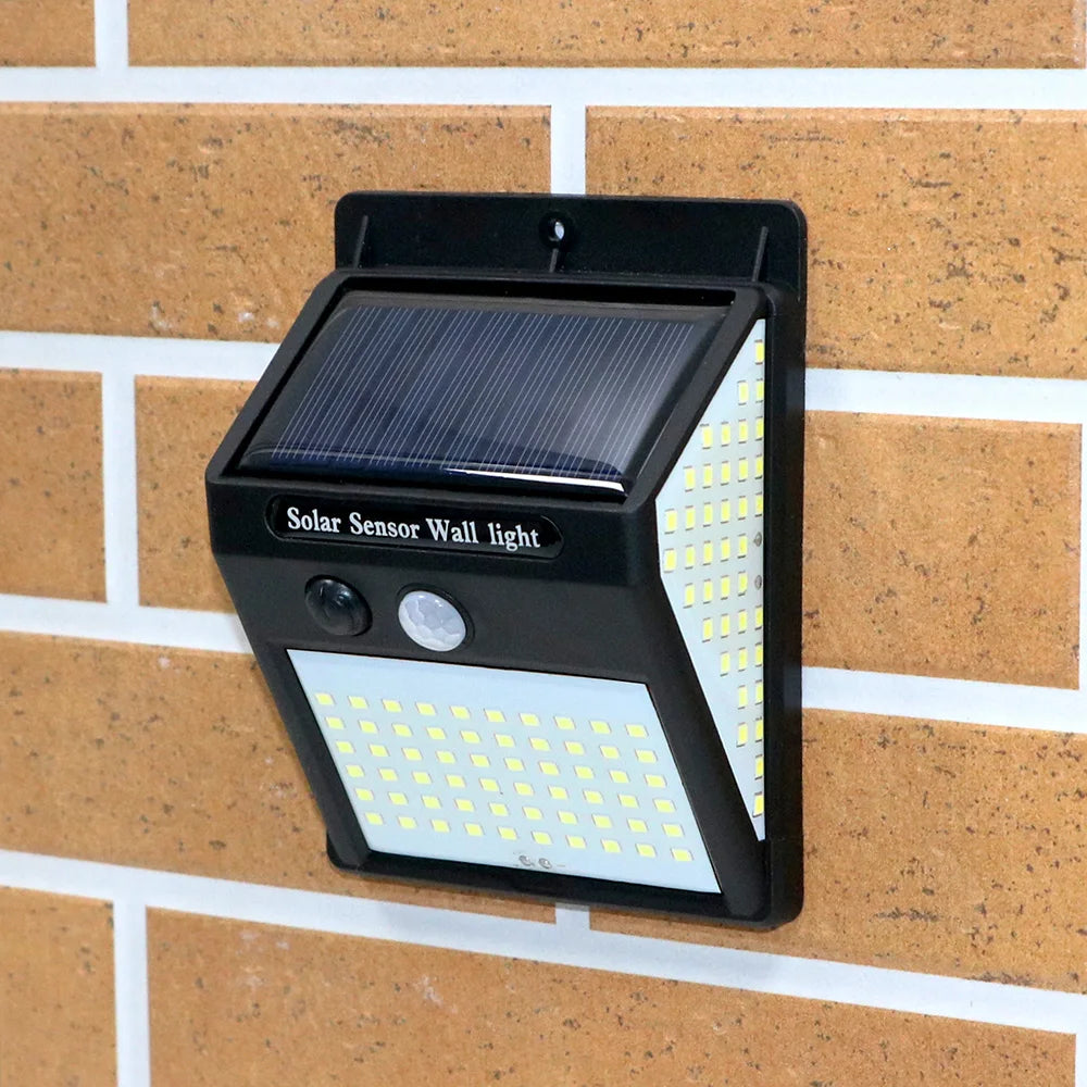 3sided 140LED PIR Motion Sensor Sunlight, Sustainable three-sided street lamp with solar power, motion sensor, and smart features.