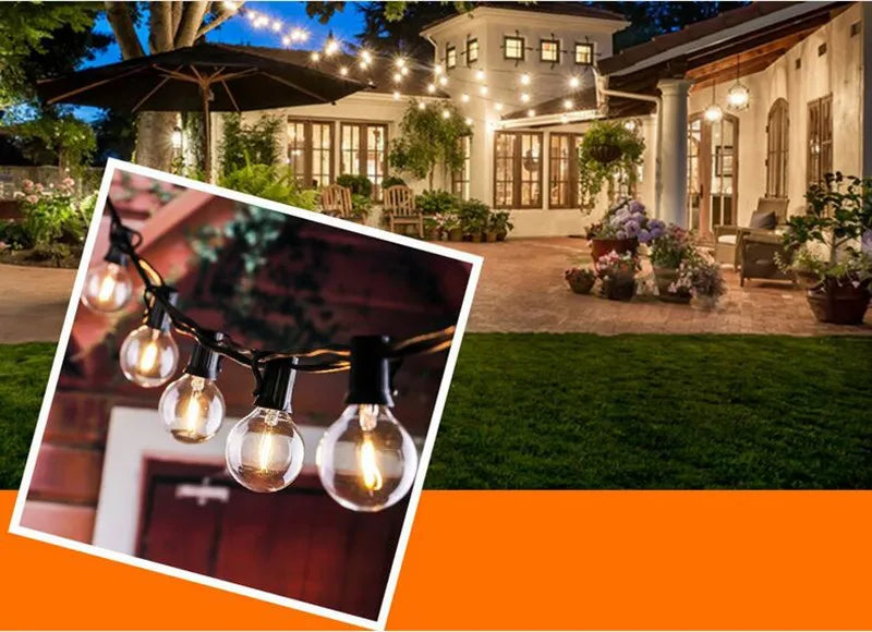 LED G40 Solar Garland LED Filament String Light, String lights and replacement bulbs: 5.5M and 7.6M sets with extra bulbs.