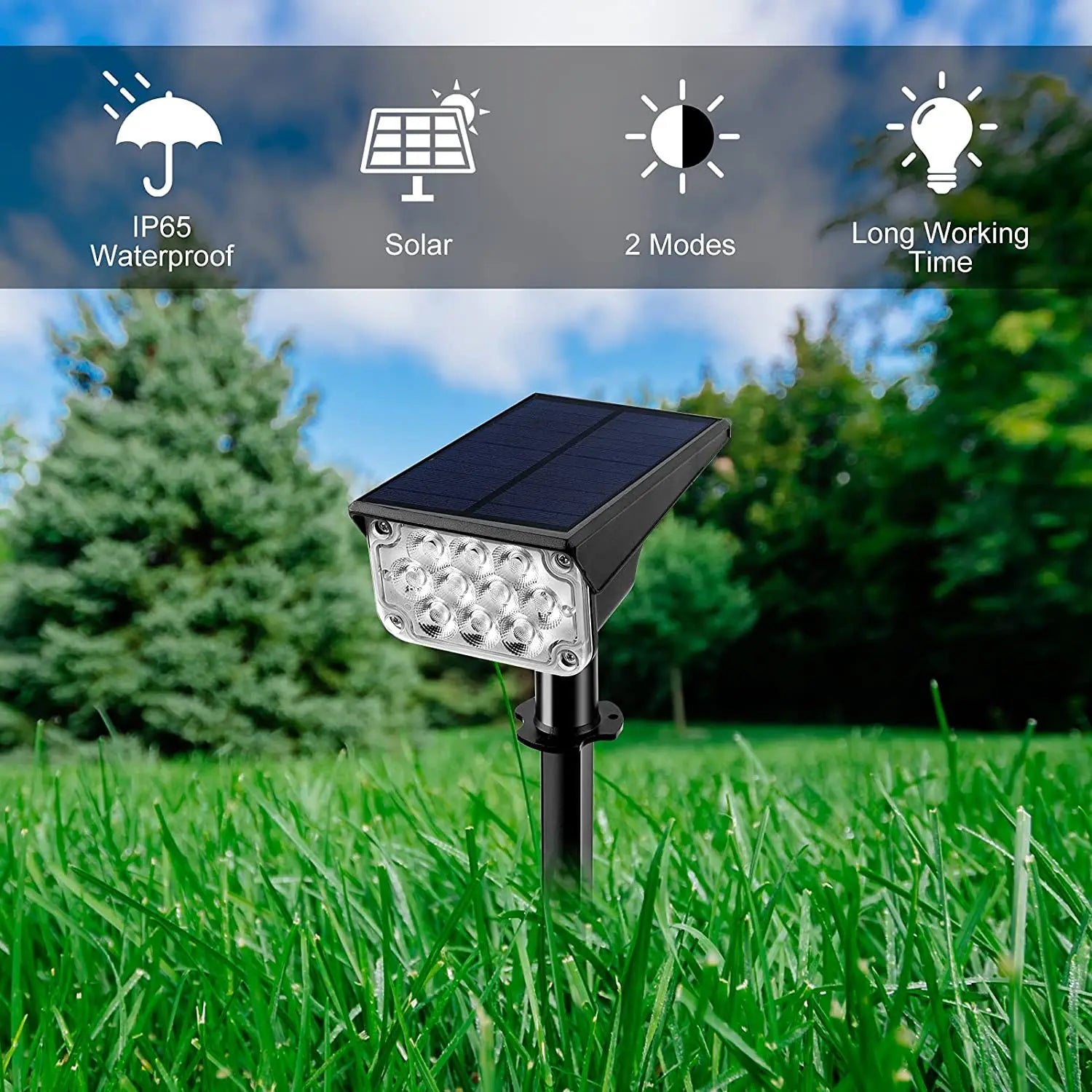 T-SUN Adjustable Solar Spotlight, Waterproof solar light with long working time and two modes for flexible use outdoors.