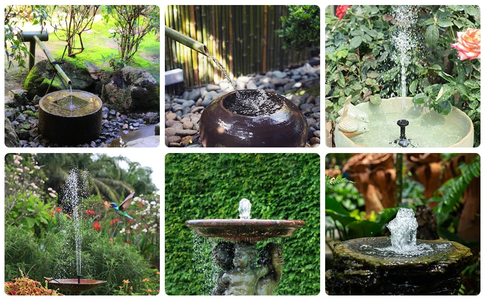 2.5W Solar Fountain, Sustainable water feature pump for bird baths, ponds, and gardens, powered by clean energy from the sun.