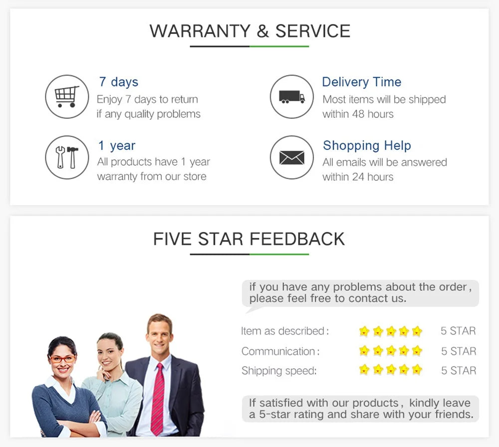 Solar Light, Warranty & Service: 1-year warranty, 48-hour returns/exchanges, prompt email responses, and 5-star customer service.