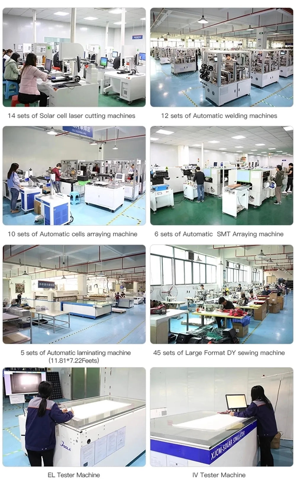 Solar manufacturing equipment includes laser cutters, welding machines, cell arrayers, and more.