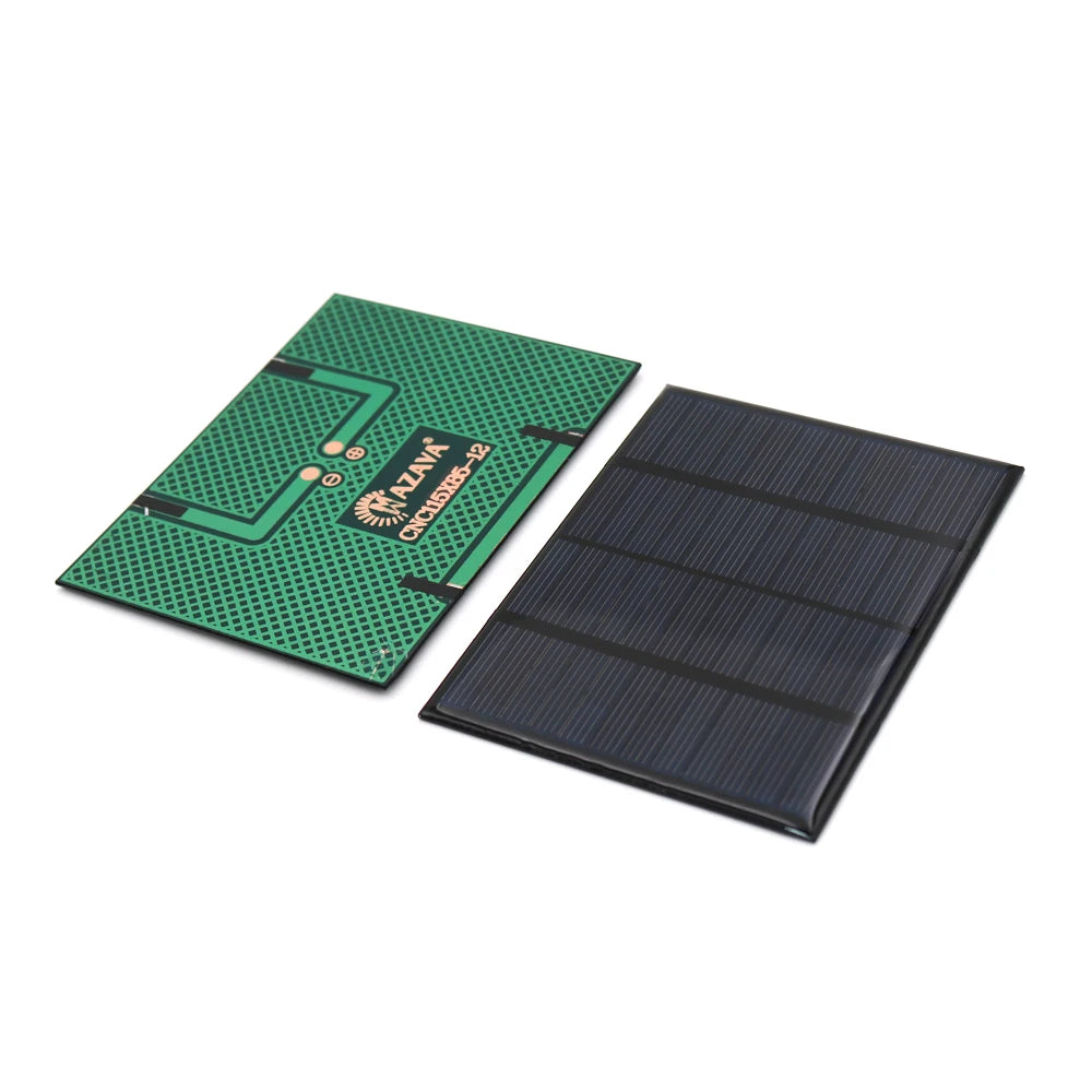 Mini solar power kit with two 12V 1.5W solar panels for outdoor use and charging small devices.