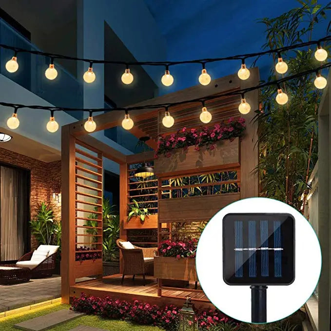 String Light, Solar gazebo lights with adjustable panel, rechargeable battery, and LED bulbs, perfect for outdoor decorations.