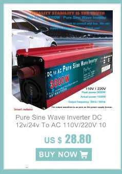 Pure Sine Wave Inverter converts DC power to AC power for 1000-3000W applications with LED display.