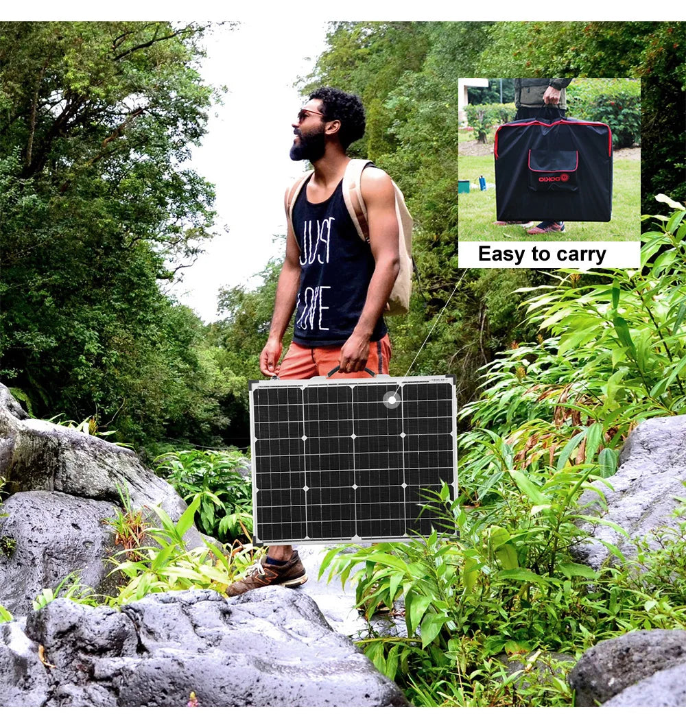 Dokio 100W Foldable Solar Panel, Gray 10A controller replaces original blue one due to upgrade.