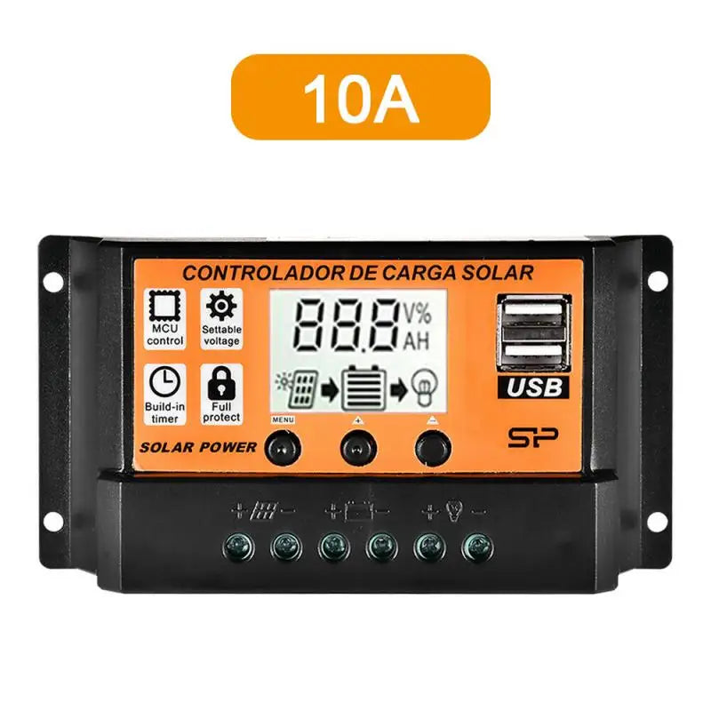 MPPT Solar Charge Controller, Solar charge controller for 12V/24V systems with adjustability, USB port, and protection.