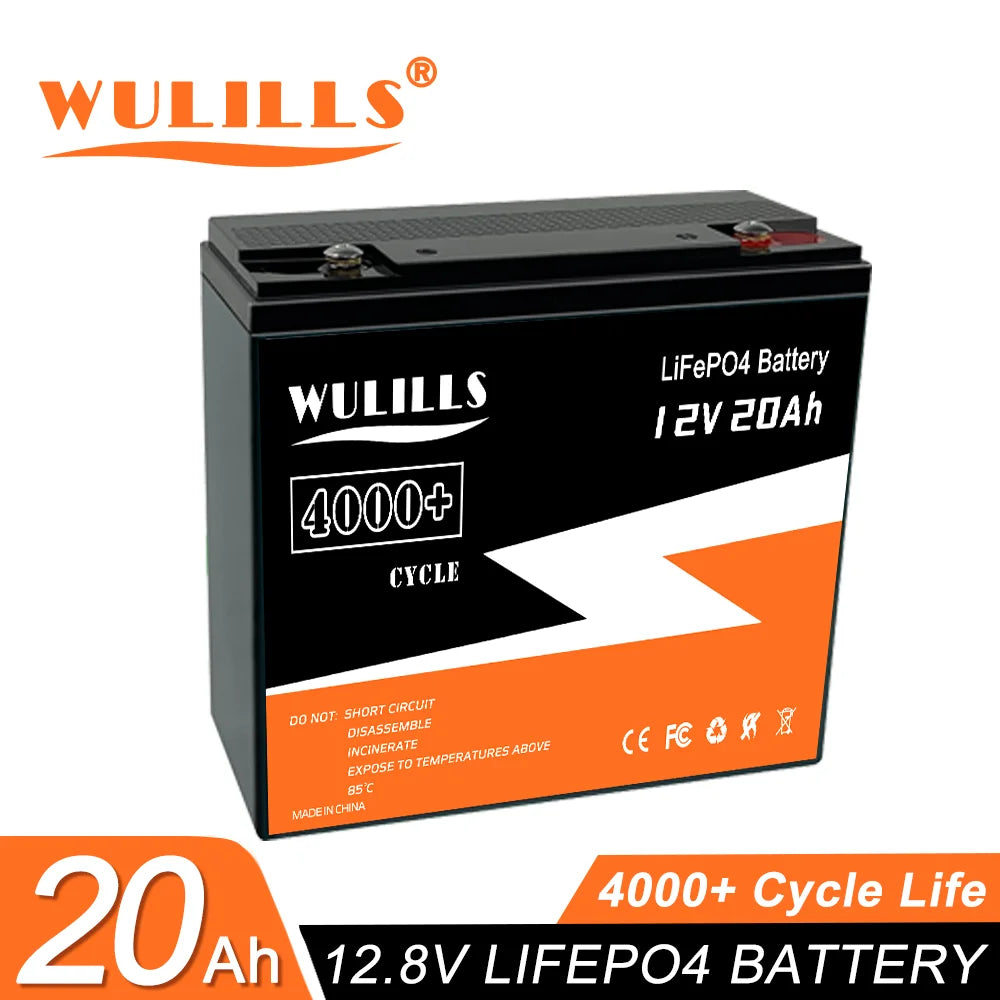 New 12V 20Ah LiFePo4 Battery, Note: WULILLS LiFePo4 battery requires careful handling due to limited lifespan and vulnerability to damage.