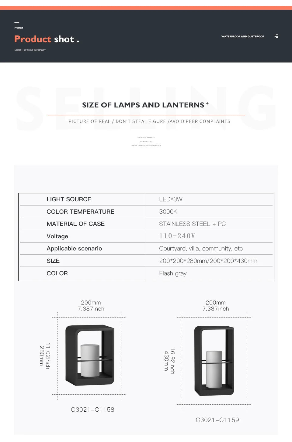 VZVI Garden Light, Solar-powered LED pathway light with waterproof design, auto on/off, stainless steel case, and 3W LED light source.