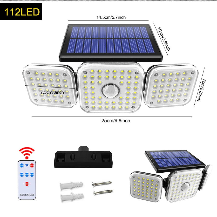 Solar Light, Adjustable LED lights with remote control and waterproof design for outdoor use.