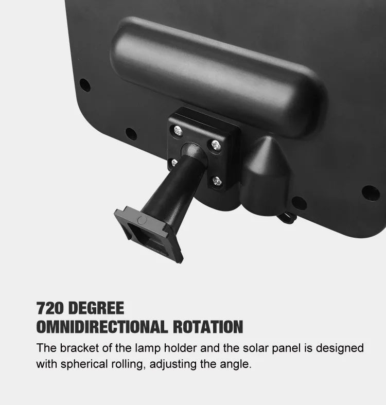 Solar Light, Adjustable bracket with omnidirectional rotation for 360-degree adjustments in outdoor spaces.