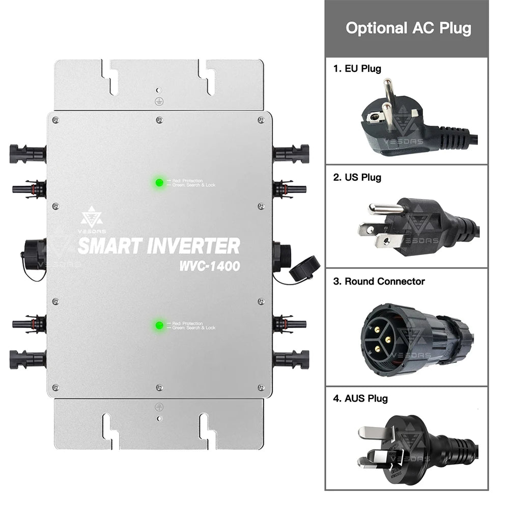 MPPT 1400W Solar Micro Inverter, Solar micro inverter with pure sine wave conversion, suitable for on-grid systems with EU plug and compatible with 60-72 cell solar panels.