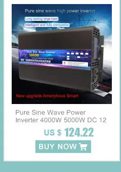 Pure sine wave inverter converts 12V/24V battery DC power to 220V AC output, up to 3000W.