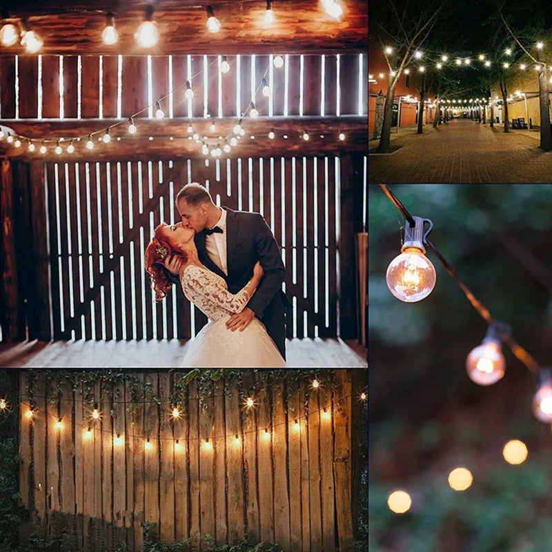 25Ft. LED G40  Bulb String Light, DACHAN LED Beads, waterproof IP44, warm white light, CE/RoHS certified, 25 bulbs, AC power.