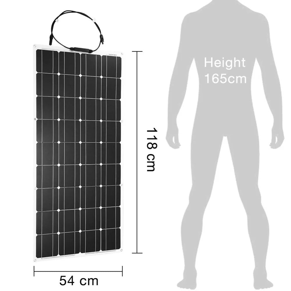 DOKIO 18V 100W Flexible Solar Panel, DOKIO waterproof portable solar panels charger for home, car, camping, and boat use.