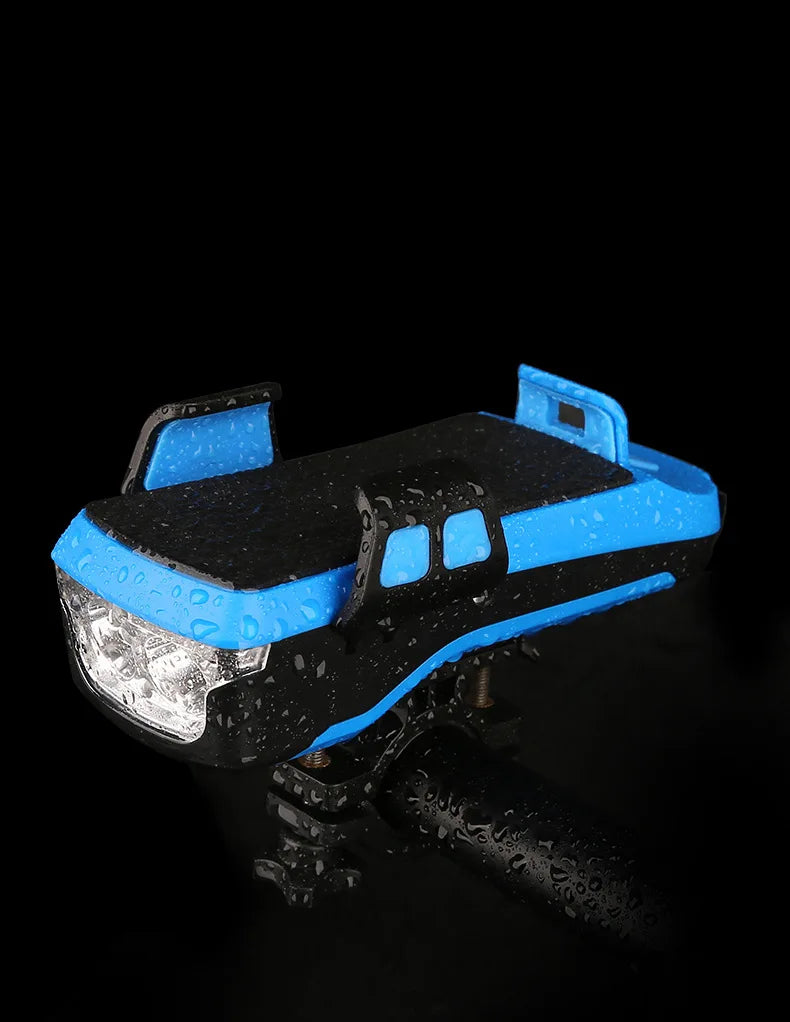 5 IN 1 Led Bicycle Light, Multi-functional LED light for bikes with phone holder, flashlight, lantern, and sound features.