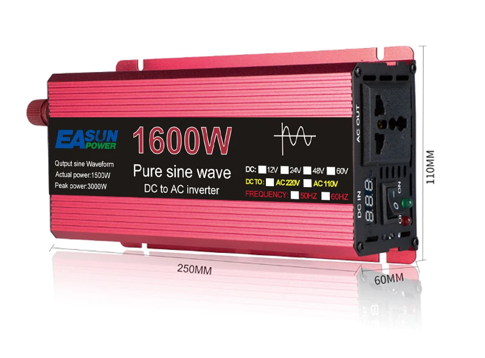 1000W 1600W 2200W 3000W Pure Sine Wave Inverter, EAPowER's Pure Sine Wave Inverter: converts DC power to AC output (110V or 220V) up to 1600W.