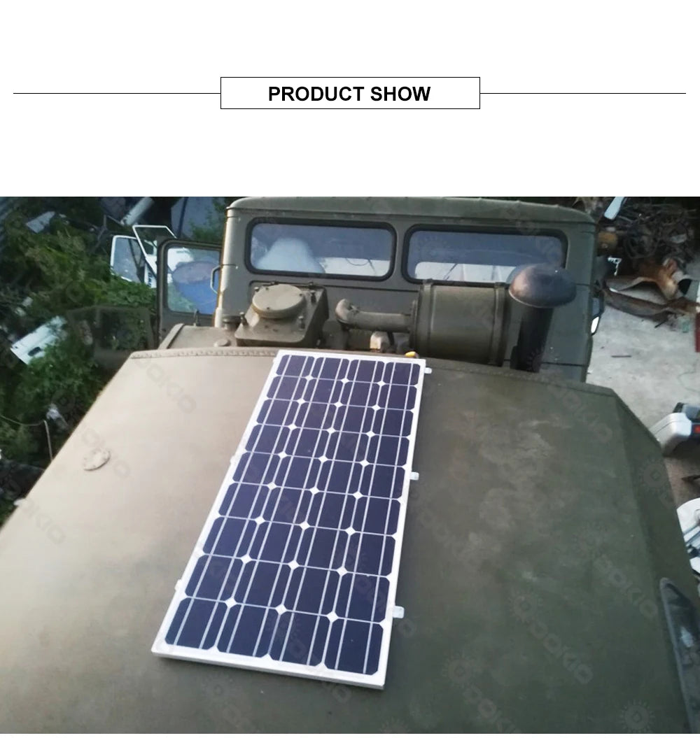 Dokio 18V 100W Rigid Solar Panel, German warehouse offers 150W rigid solar panels; contact customer service for link.