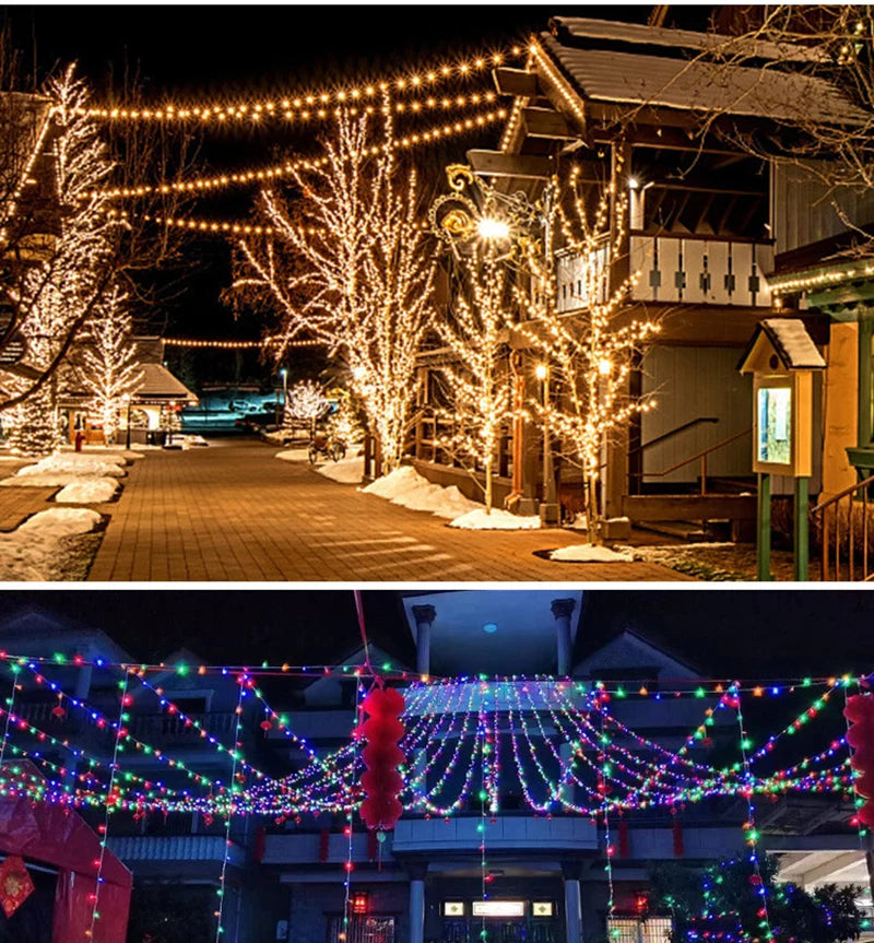 5M-100M Garland LED String Light, Colorful LED string lights for outdoor use, perfect for decorating spaces like trees, gardens, and patios.