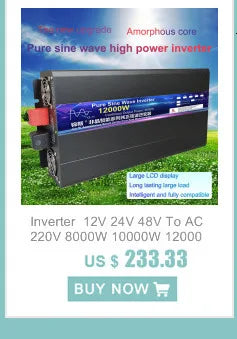 Pure Sine Wave Inverter, Pure Sine Wave High Power Inverter: Converts DC power to AC output (220V) with adjustable wattage.