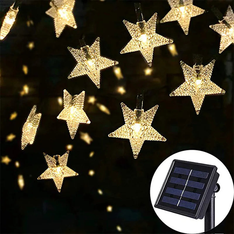 18 Styles Solar Garlands light, Elegant solar-powered garland featuring peach flowers and LED lights for outdoor fairy lights and garden decoration.