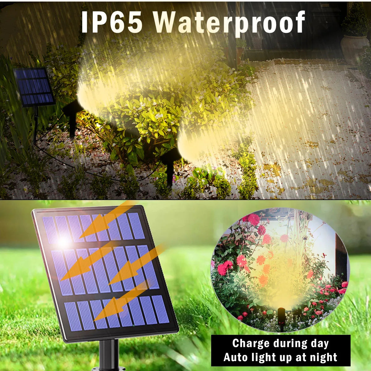 T-SUNRISE LED Solar Light, Waterproof design charges by day, automatically lights up at night for warm ambiance.