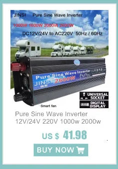 Pure sine wave inverter for home, car, or solar energy use with DC/AC inputs.