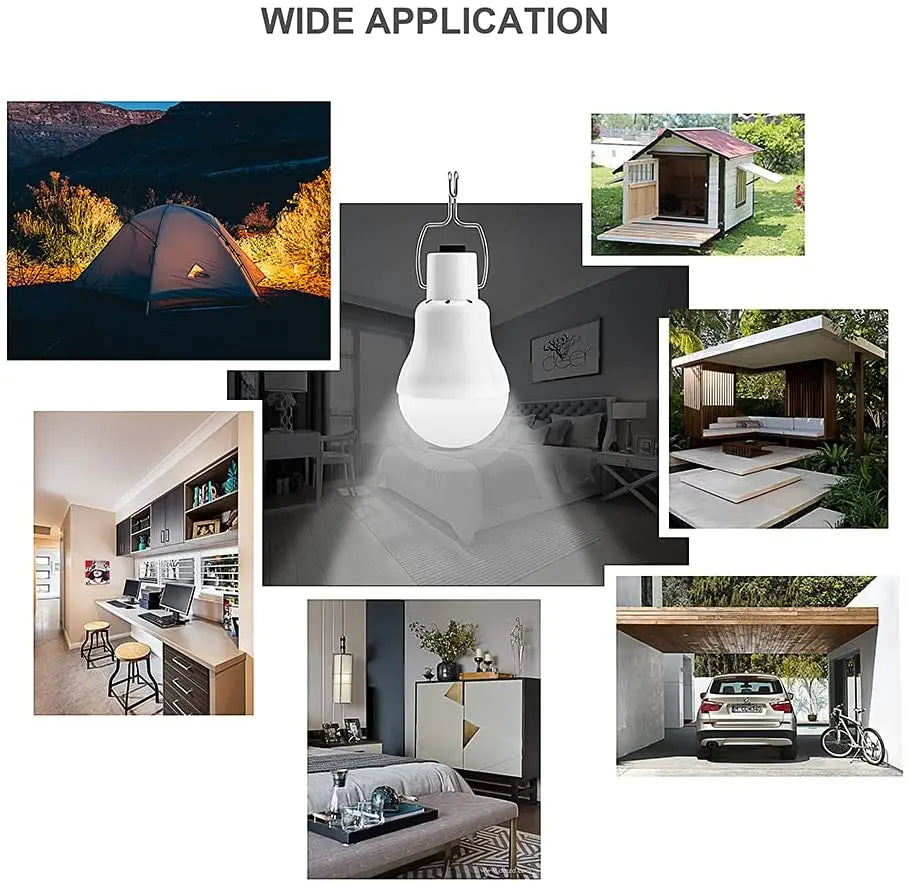 Waterproof LED solar bulb light with 12-month warranty and solar-powered design for outdoor use.