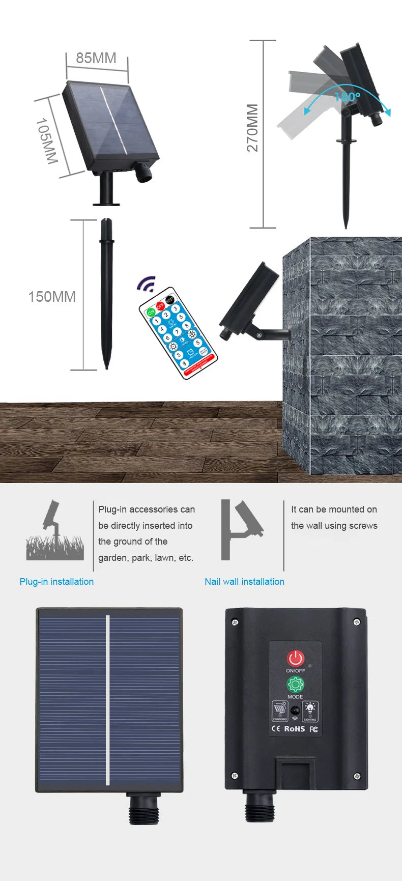 Solar-powered LED light string for outdoor use in gardens, parks, and lawns.