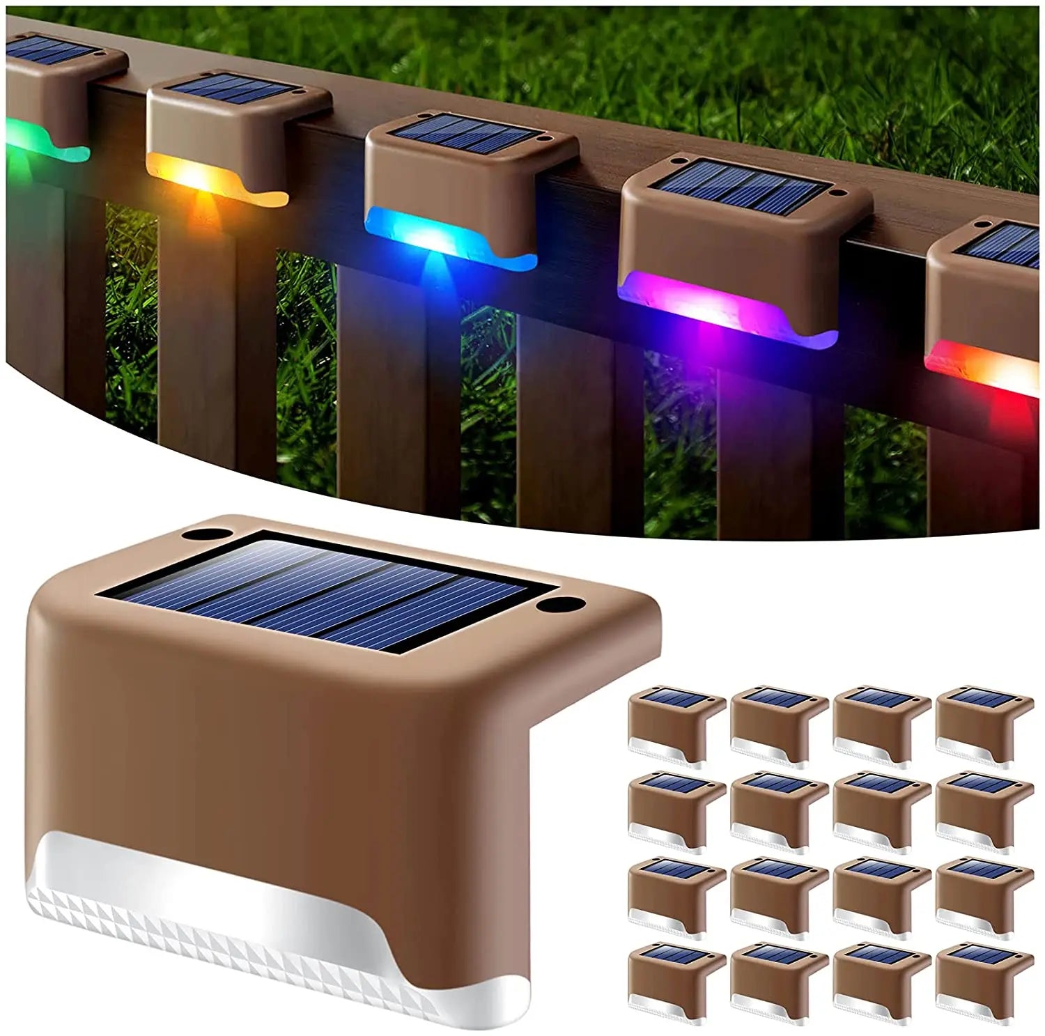 Solar Deck Light, Solar-powered LED deck light with brown color, classic style and plastic material.