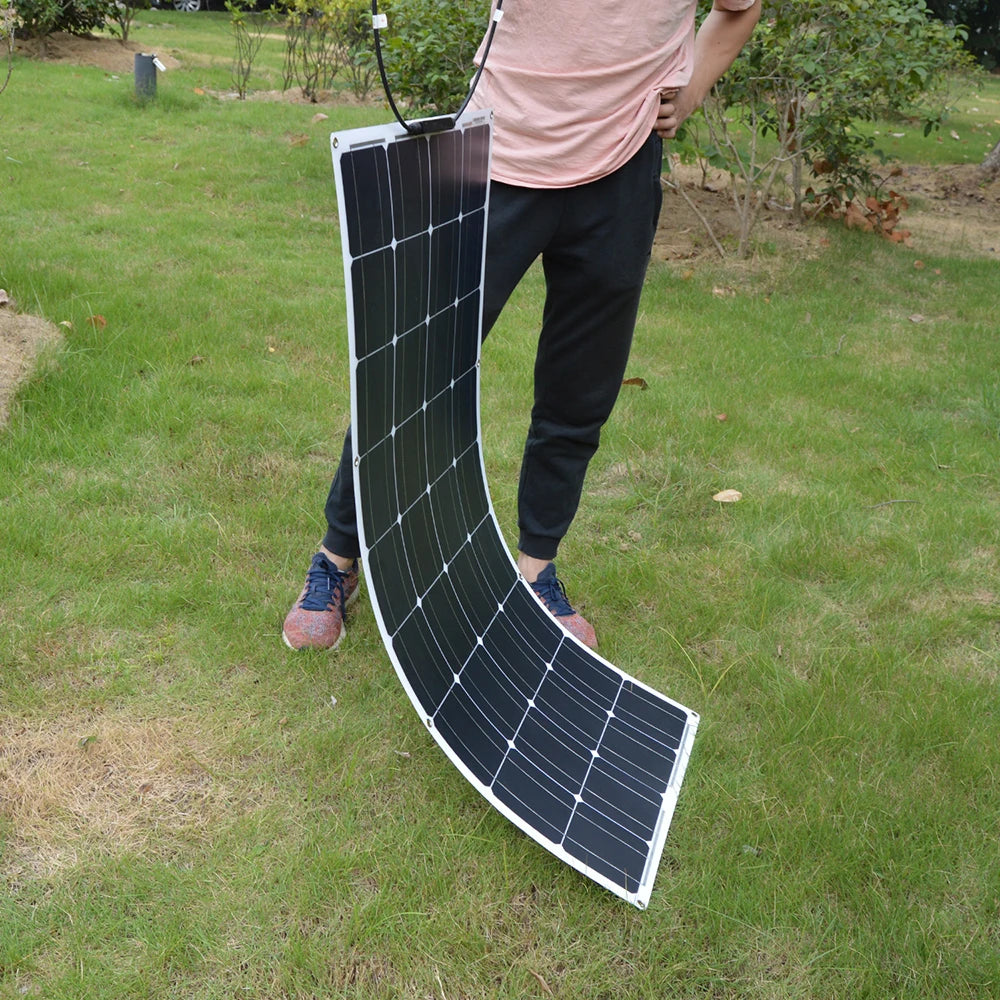 Dokio 18V/16V 100W 200W 400W Flexible Solar Panel, Lightweight and efficient solar panel with a thickness of 1.5mm, weighing only 1.1kg.