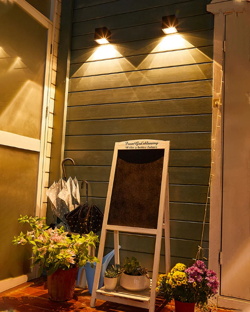 LED Solar Light, Solar-powered outdoor lamp with warm white LED lights, waterproof design and automatic lighting control.