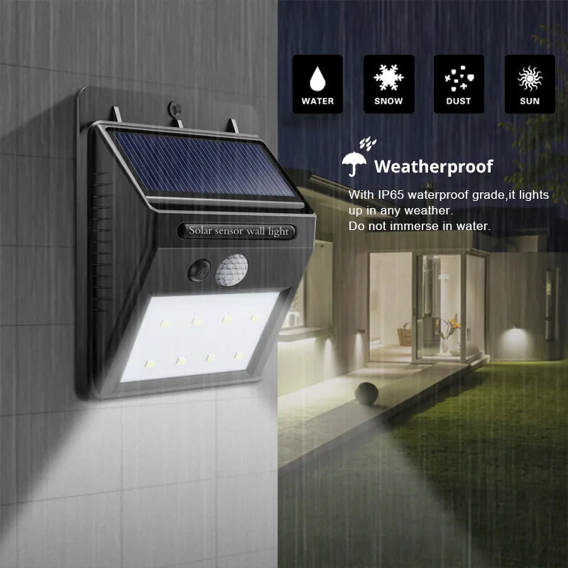 Outdoor 100 LED Solar Light, Water-resistant, solar-powered lantern suitable for outdoor use in rain and snow.