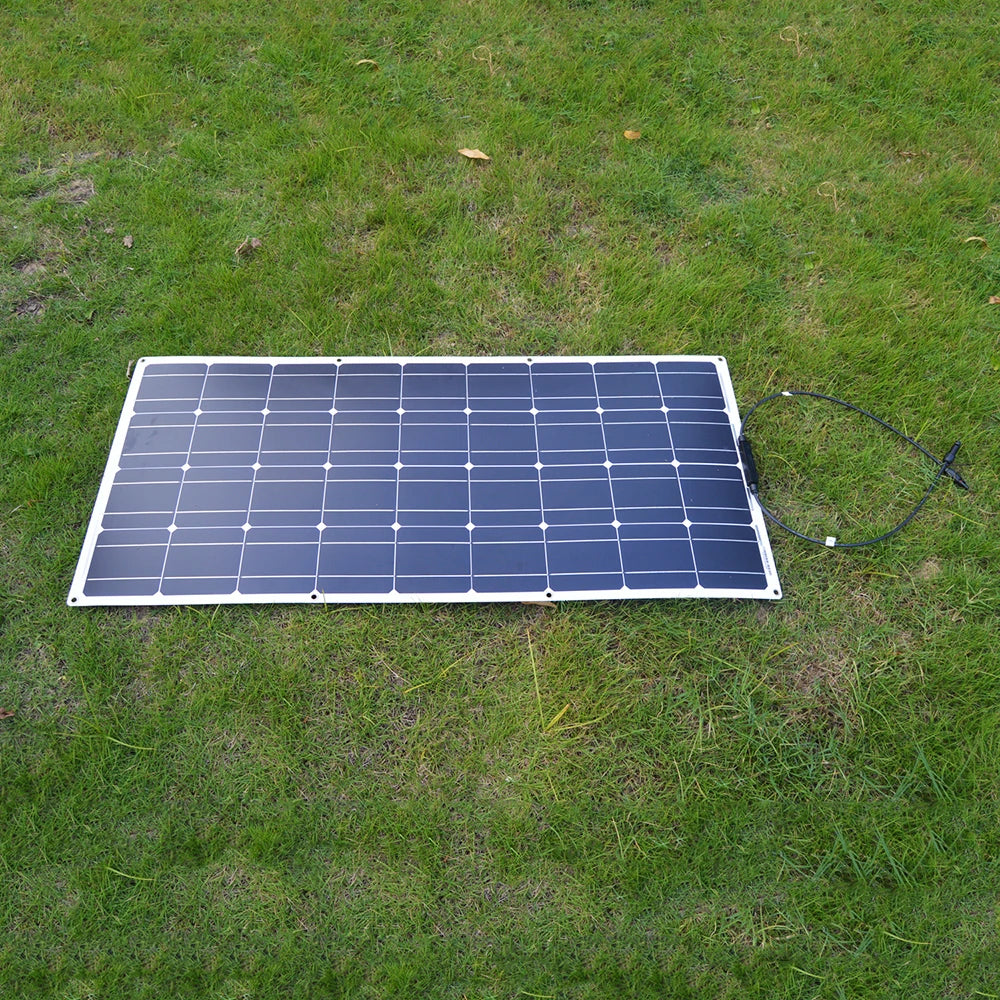 Lightweight, thin, and portable solar panel with high efficiency and ease of use.