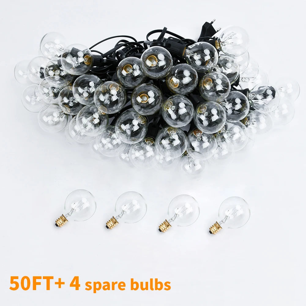 Outdoor String Light, Two strands, 50ft long, with 40mm bulbs, perfect for decorative lighting.