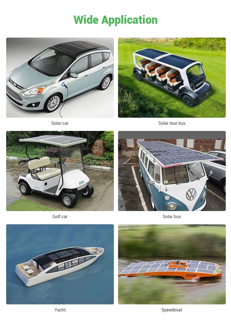 Jingyang Solar Panel, Solar-powered vehicles, boats, and off-grid uses: perfect for electric-powered cars, buses, carts, yachts, and speedboats.