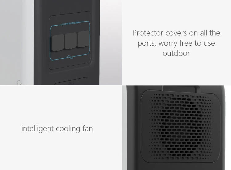 Bluesun 24V/48V 120Ah Solar Battery, Protective covers shield all ports, ensuring safe outdoor use with an integrated intelligent cooling fan.