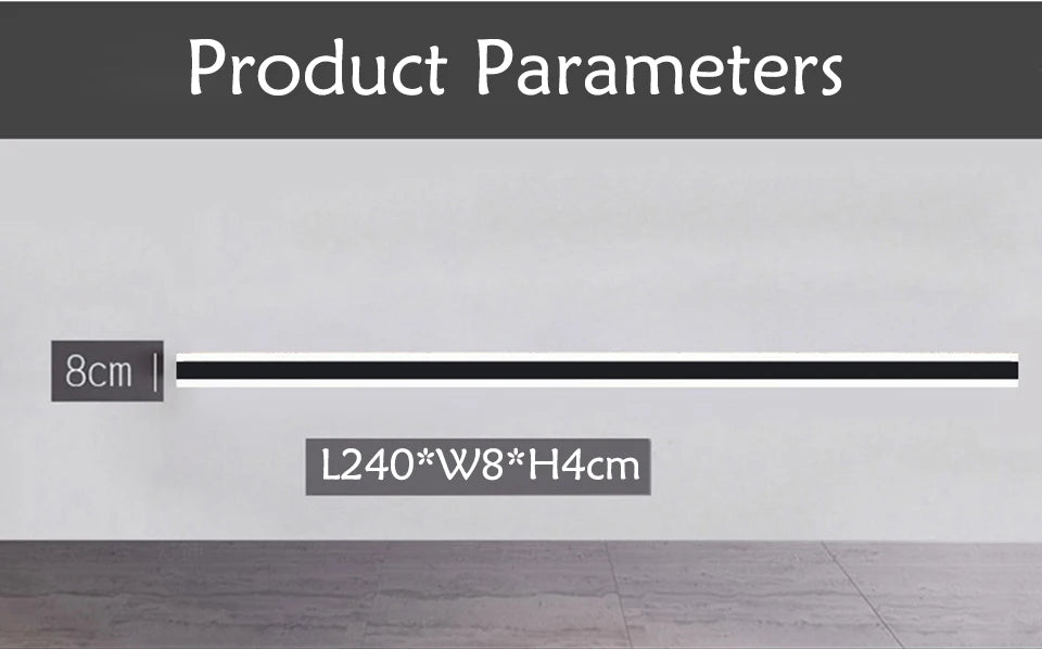 Measurements for a rectangular object: 8cm width, 240cm length, and 4cm height.