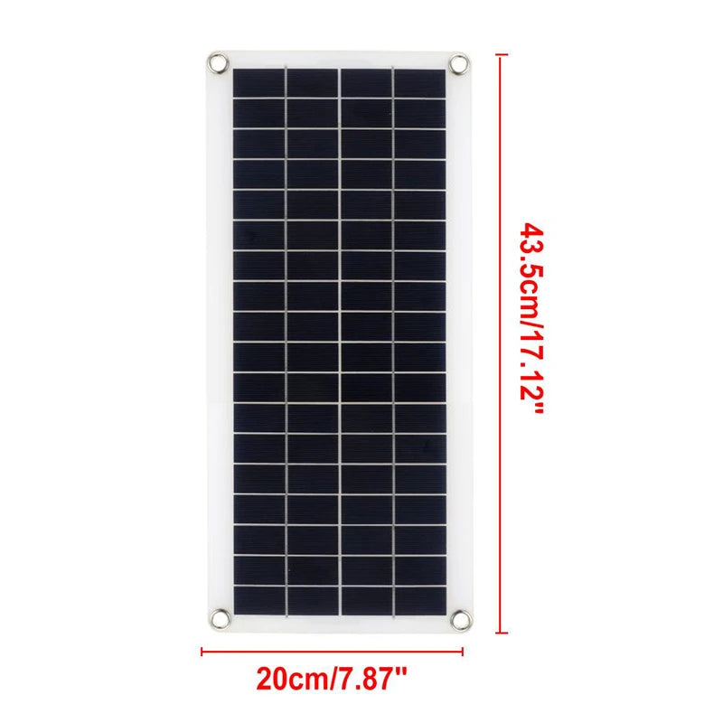 50W solar panel with dual USB outputs and adjustable controller for charging 12V batteries.