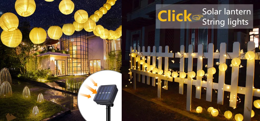 Street Garland Solar Outdoor Light, Solar-powered string lights with lantern-style bulbs for warm ambiance.